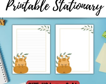 Printable Stationary Animals Set - Cute Letter Writing Paper - A4 & US Size - Stationary Lover's Gift Idea