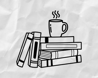 Libri e caffè in formato SVG, design divertente, download istantaneo, file di taglio digitale