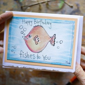 Tarjeta de cumpleaños para niños, tarjeta de cumpleaños caprichosa, original, acuarela, en blanco, 5 x 7, tarjeta de felicitación náutica, enmarcable, arte pequeño