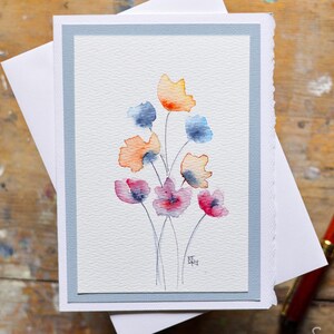 Art original aquarelle fleurs sauvages, pas une impression 5 x 7 cartes de voeux vierges tachées pour toutes les occasions Petite oeuvre d'art peinte à la main à encadrer