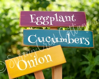 Hand-Painted Veggie Garden Markers Beautifully Handcrafted on Wood Stakes