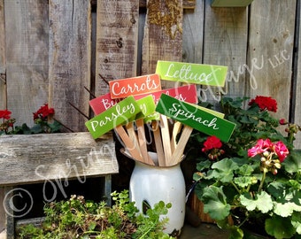 Hand-Painted Veggie Garden Markers Beautifully Handcrafted on Wood Stakes