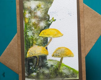 Hand-Painted Watercolor Mushroom Card | Forest Fungi Art (5"x7")