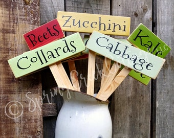 Hand-Painted Veggie Garden Markers Beautifully Handcrafted on Wood Stakes