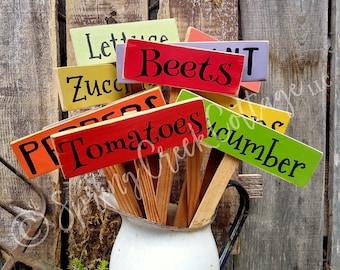 Hand-Painted Veggie Garden Markers Beautifully Handcrafted on Wood Stakes
