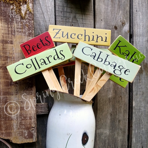 Hand-Painted Veggie Garden Markers Beautifully Handcrafted on Wood Stakes