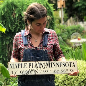 Rustic Wood GPS Coordinates Signs Personalized With Your Location Beautifully Hand-painted On Rustic Barnwood