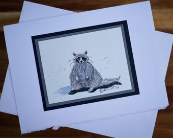 Hand-Painted Watercolor Raccoon Card | Signed Wildlife Art (5"x7")