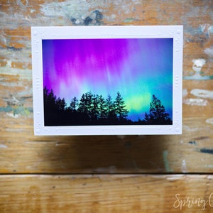 Tarjeta de felicitación con foto de la aurora boreal, hecha a mano, de 5 x 7, enmarcable, fotografía de la aurora boreal, por Verónica, juego de tarjetas en blanco para cualquier ocasión