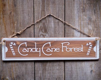 Handcrafted Candy Cane Forest Wooden Sign | Rustic Christmas Wall Decor