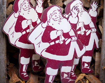 Handcrafted Rustic Wooden Santa Claus Wall Decor | 32" Primitive Vintage Red Santa Cutout | Folk Art Christmas | Farmhouse Holiday Decor