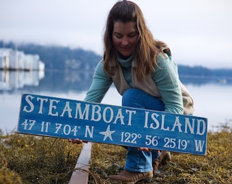 Custom GPS Coordinates Sign Personalized With Your Location Beautifully Hand-painted On A Rustic Barnwood Plank