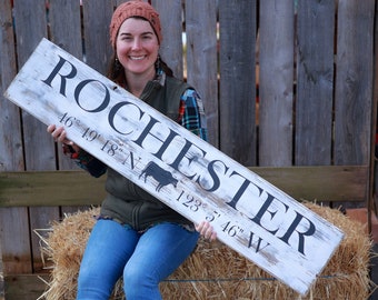 Custom GPS Coordinates Sign Personalized With Your Location Beautifully Hand-painted On A Rustic Barnwood Plank