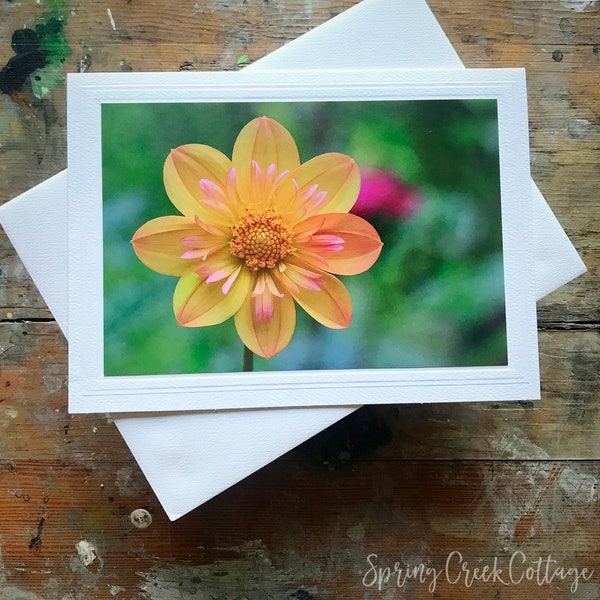 Photo Greeting Card Handmade 5x7 Frameable Dahlia Floral Photography By Veronica Blank Note Card For Any Occasion