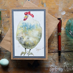 Originale pollo acquerello 5x7 biglietto di auguri vuoto per tutte le occasioni gallina dipinta a mano incorniciabile piccola carta artistica per contadino biglietto per la festa della mamma