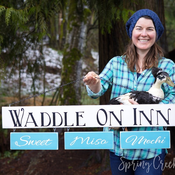 Personalized Duck Coop Sign Set Custom For Your Hen House Beautifully Hand-painted And Handcrafted On Rustic Wood Planks