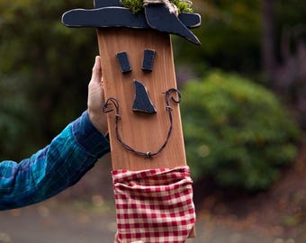 Handcrafted Cedar Scarecrow Wall Hanging | Primitive Fall Porch Decor (24" Tall)