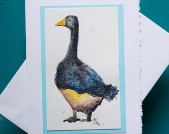 Hand-Painted Watercolor Goose Card | Barnyard Bird Art (5"x7")