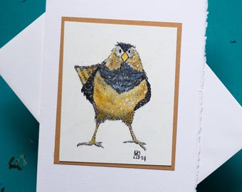 Hand-Painted Songbird Watercolor Card | Folk Art Bird Painting (5"x7")