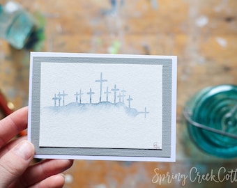 Original Watercolor 3.5x5 Blank Note Card For All Occasions Hand-painted Frameable Cross Tiny Wall Art For Easter