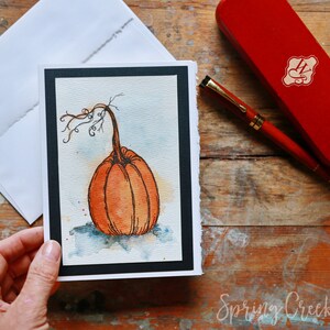 Acquerello originale 5x7 biglietto di auguri vuoto per tutte le occasioni dipinto a mano incorniciabile zucche astratte piccola arte murale