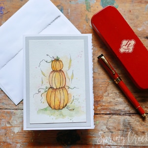 Carte de voeux aquarelle originale 5 x 7 vierges pour toutes les occasions, petite oeuvre d'art murale abstraite, citrouilles, encadrée et peinte à la main