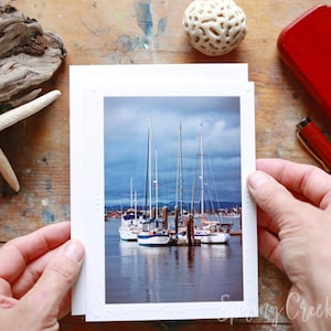 Carte de voeux photo faite main 5 x 7 encadrant Port Townsend Harbour Coastal Photography by Veronica Carte de correspondance vierge pour toutes les occasions