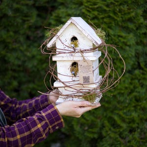 Hand-Painted Rustic Bird House: Pacific Northwest Timber Porch Decor