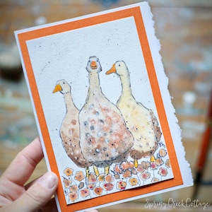 Carte de voeux vierge aquarelle originale de 5 x 7 canards pour toutes les occasions, petite ferme lunatique, cadre peint à la main, art mural, cadeau de fête des mères