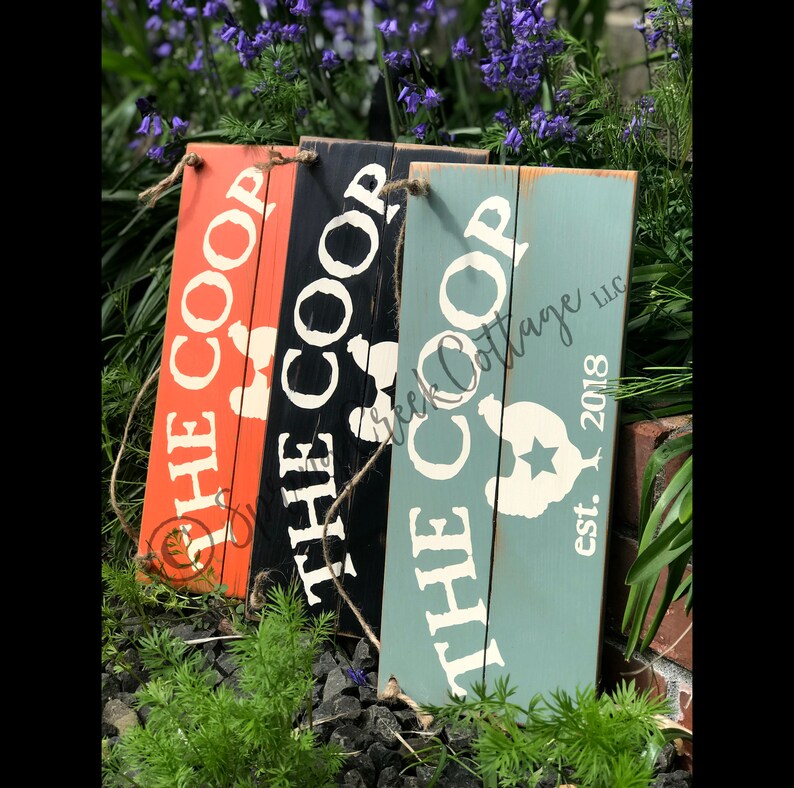 The Coop Rustic Farmhouse Established Signs Chicken Coop Signs Chicken Coop Decor Hand Painted Modern Rustic Barn Farmhouse Decor