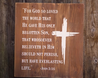 John 3:16 Cedar Sign | Rustic Cross Christian Wall Decor | Hand-Painted Scripture Plaque