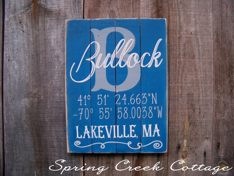 Custom GPS Coordinates Sign Personalized With Your Family Name And Location Beautifully Hand-painted On Rustic Barnwood Planks image 1