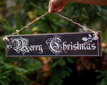 Rustic Merry Christmas Wooden Sign | Handcrafted Typography Sign | Primitive Holiday Wall Decor | Farmhouse Christmas Wall Hanging