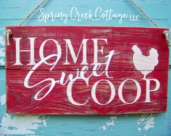 Handcrafted Home Sweet Coop Custom Farmhouse Wood Sign Beautifully Hand-painted On Rustic Barnwood Planks