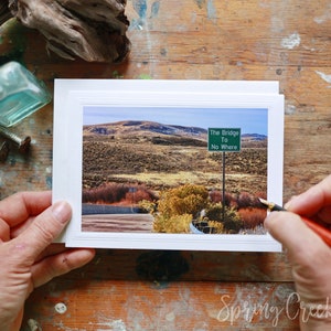 Tarjeta de felicitación con foto hecha a mano de 5 x 7 enmarcable, puente a ninguna parte, fotografía de paisaje de Nevada de Verónica, tarjeta de nota en blanco para cualquier ocasión