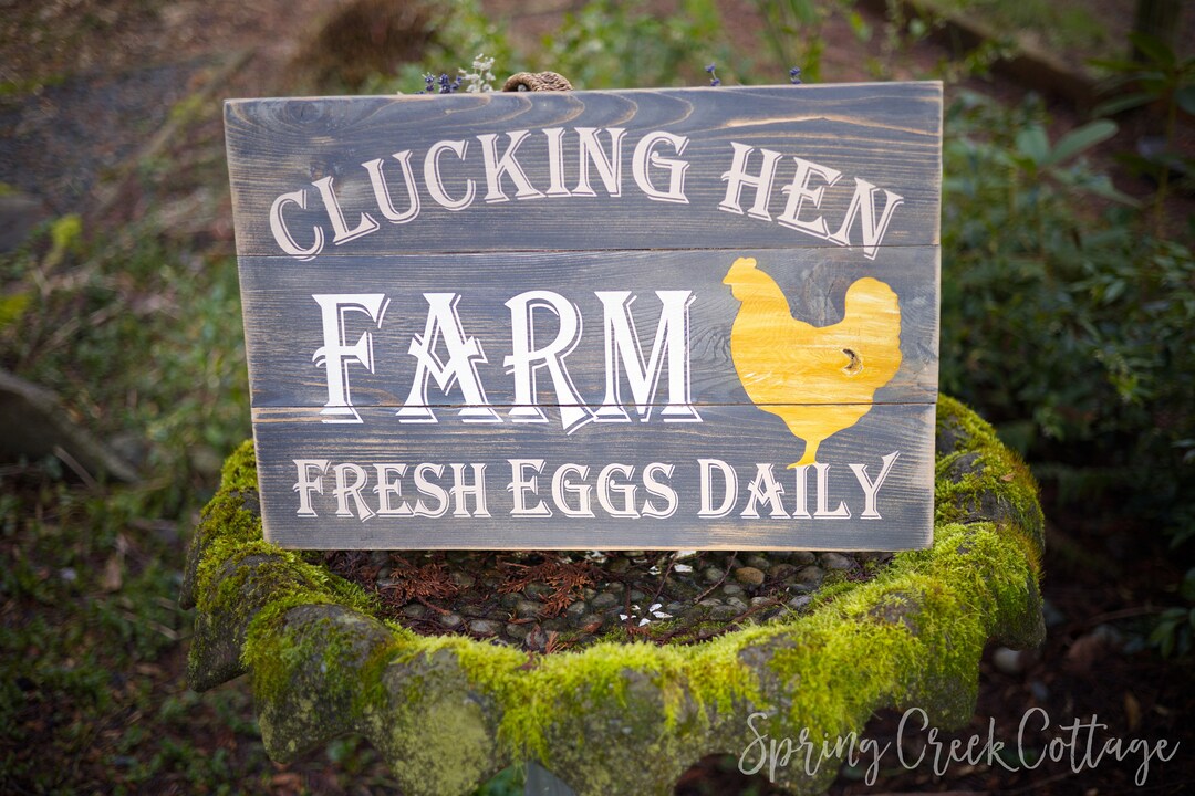 Hen Sign Clucking Hen Farm Fresh Eggs Daily Wood Farmstand Sign Chicken Coop ...