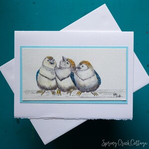 Cartão de felicitações original em aquarela, 5x7, com bordas irregulares, pintado à mão, para emoldurar, com pássaros canoros minúsculos, arte de parede Arndt