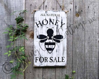 Hand-painted All Natural Honey For Sale Custom Wood Sign Beautifully Handcrafted On A Rustic Plank