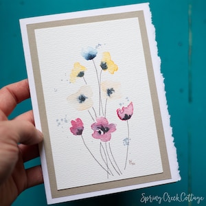 Biglietto di auguri vuoto originale con acquerello 5x7 per tutte le occasioni, dipinto a mano, incorniciabile, fiori da giardino, piccola arte murale