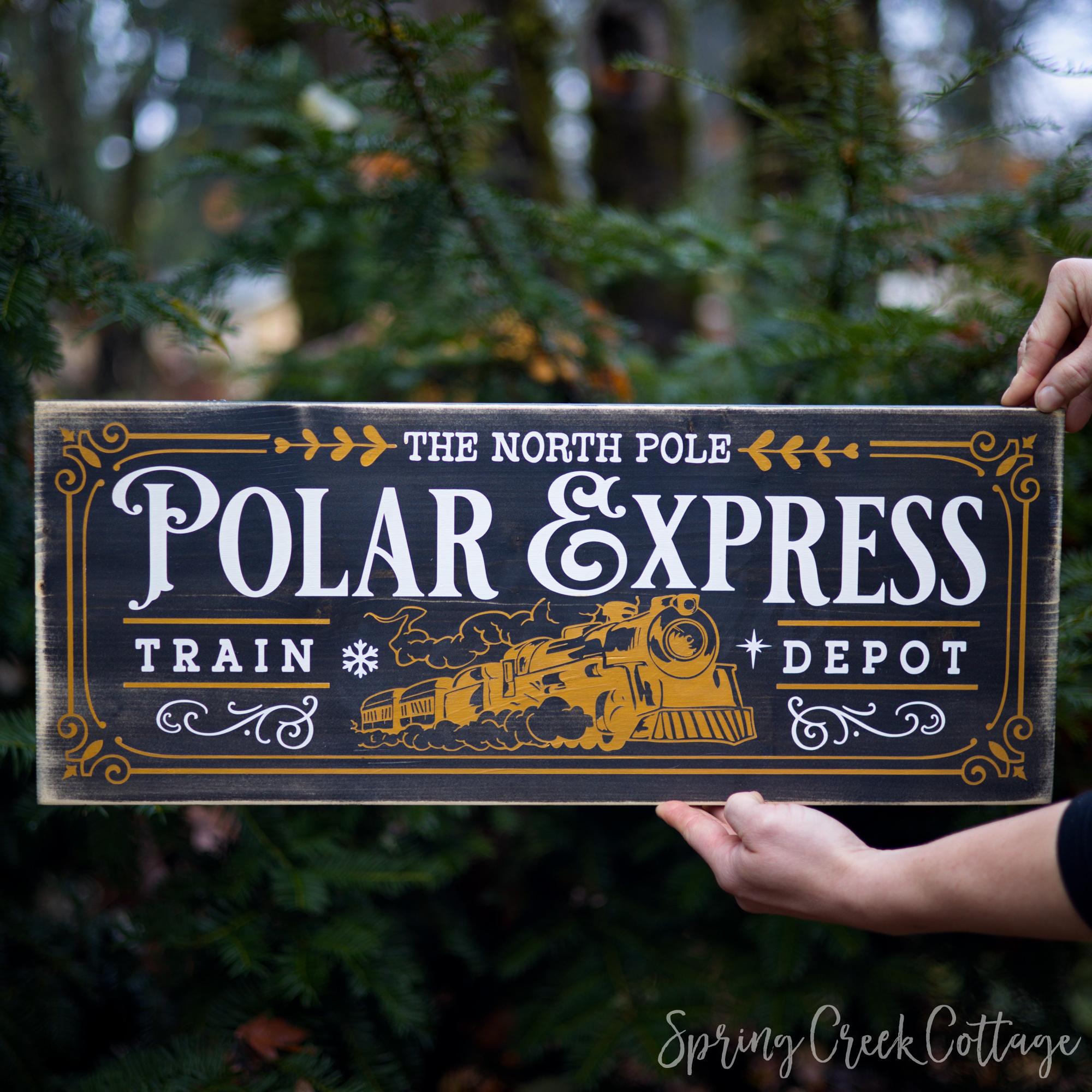 アンティーク　wooden sign ポニーエクスプレス　木製看板 North Pole Polar Express Train Depot Wood Sign Beautifully Hand