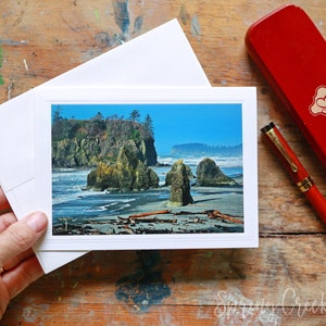 Carte de voeux photo faite main 5 x 7 encadrant Ruby Beach Washington côtières photographie par Veronica carte de correspondance vierge pour toute occasion