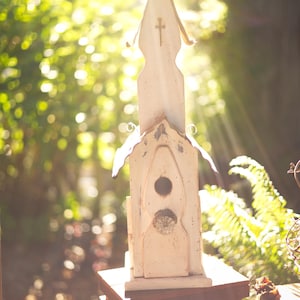 Handmade Church Birdhouse: Rustic Memorial Garden Decor