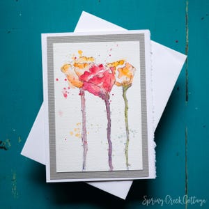 Biglietto d'auguri vuoto originale in acquerello 5x7 per tutte le occasioni, dipinto a mano, incorniciabile, fiori da giardino, piccola arte murale o regalo per amico di penna