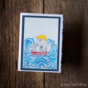 Original Aquarell 5x7 Blanko Grußkarte für alle Anlässe Handgemalte Frameable Whimsical Nautical Whale Tiny Wandkunst