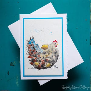 Biglietto d'auguri originale con gallina dipinta a mano, 5x7, con bordo frastagliato, per tutte le occasioni, da incorniciare, con gallina, piccolo biglietto d'arte per contadino