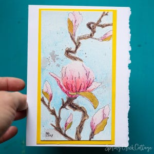 Biglietto d'auguri originale in acquerello 5x7 per tutte le occasioni, dipinto a mano, incorniciabile, con fiori di ciliegio, piccola decorazione da parete
