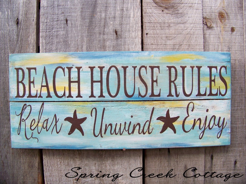 Coastal Decor, Coastal Signs, Uniquely Handpainted Signs, Beach House Rules, Beach Decor, Coastal Decor, Hand-painted, Wood Sign, Nautical image 1