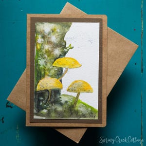 Biglietto d'auguri originale con acquerello di funghi, 5x7, per tutte le occasioni, dipinto a mano, incorniciabile, piccolo murale artistico