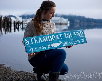 Custom GPS Coordinates Sign Personalized With Your Location Beautifully Hand-painted On A Rustic Barnwood Plank