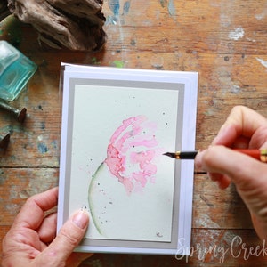 Biglietto d'auguri vuoto originale ad acquerello 5x7 per tutte le occasioni, dipinto a mano, incorniciabile, astratto botanico floreale, piccola arte murale